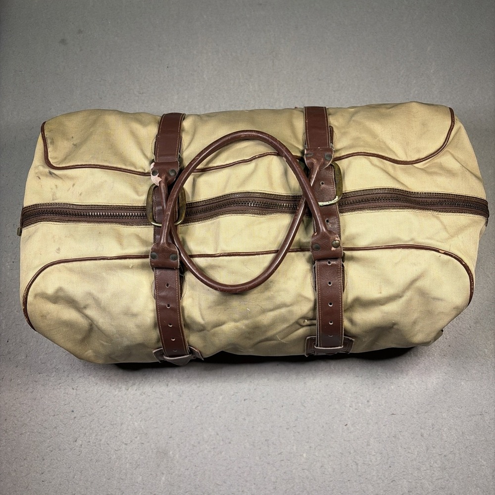 Vintage 60s LL Bean Duffle Bag buckle Canvas Leather Handle Sportsman weekender